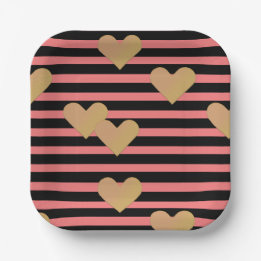 Assiettes En Carton Saint Valentin rose et noir