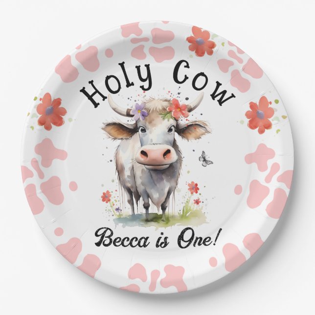 Assiettes En Carton Sainte vache 1er anniversaire fille (Devant)