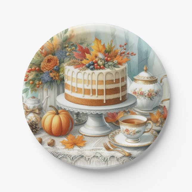 Assiettes En Carton Saison Automne Anniversaire Tea Party (Devant)