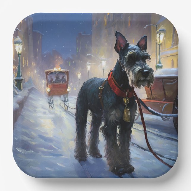 Assiettes En Carton Saison de Noël des Schnauzer miniatures (Recto)