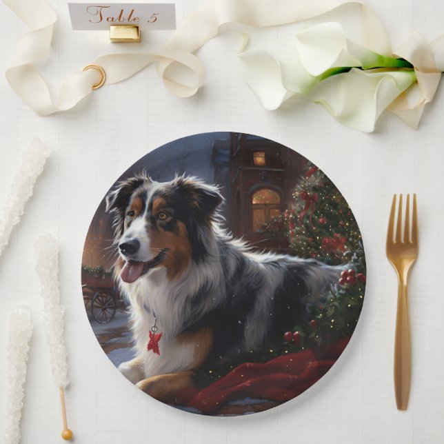 Assiettes En Carton Saison de Noël du berger australien (Mariage)