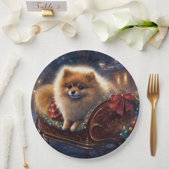Assiettes En Carton Saison de Noël Poméranienne brossé (Mariage)