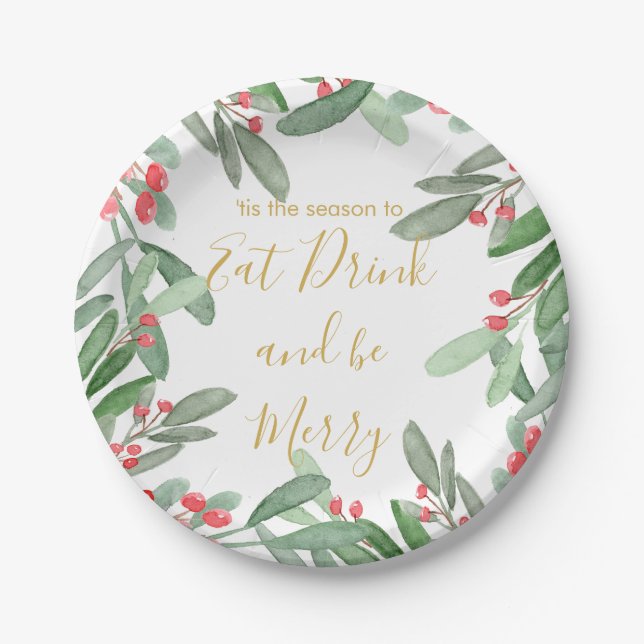 Assiettes En Carton Saison Noël Holly Wreath Bright (Devant)