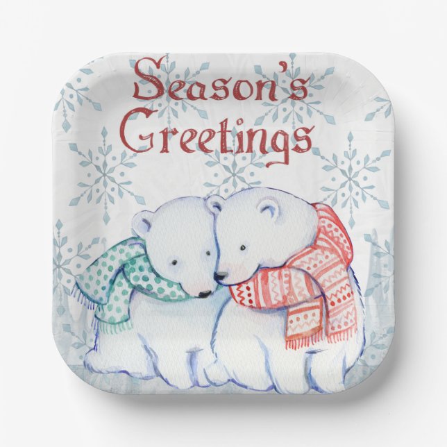 Assiettes En Carton "Saisons Saluer Les Ours Polaires" (Recto)