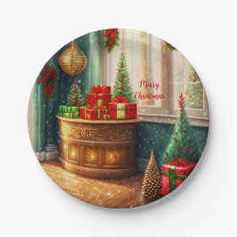 Assiettes En Carton Salle à la décoration festive, Noël traditionnel