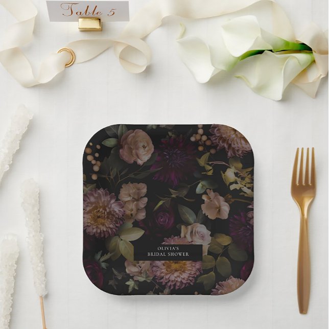 Assiettes En Carton Salle de fête de mariage florale dramatique sombre (Créateur téléchargé)