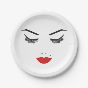 Assiettes En Carton Salon Beauty Maquillage Visage Lashes & Lèvres rou