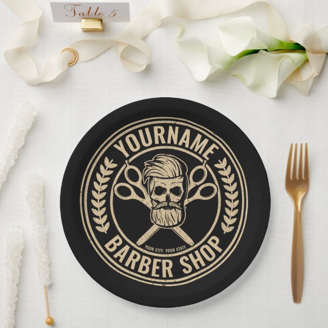 Assiettes En Carton Salon de coiffure personnalisé Skull Rockabilly (Mariage)