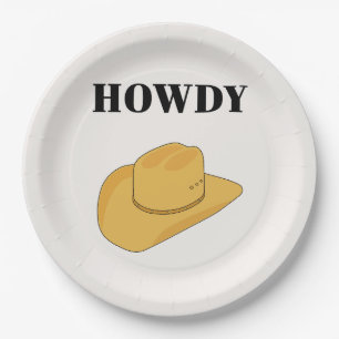 Assiettes En Carton Salut Chapeau de Cowboy Jaune