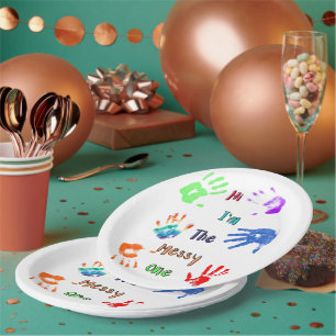 Assiettes En Carton Salut, je suis The Messy One - Paint Handprints