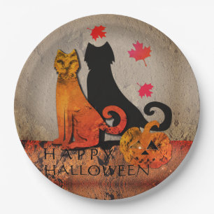 Assiettes En Carton Salutation de chats d'Halloween