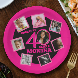 Assiettes En Carton Salutations 40e anniversaire 8 photo nom rose noir