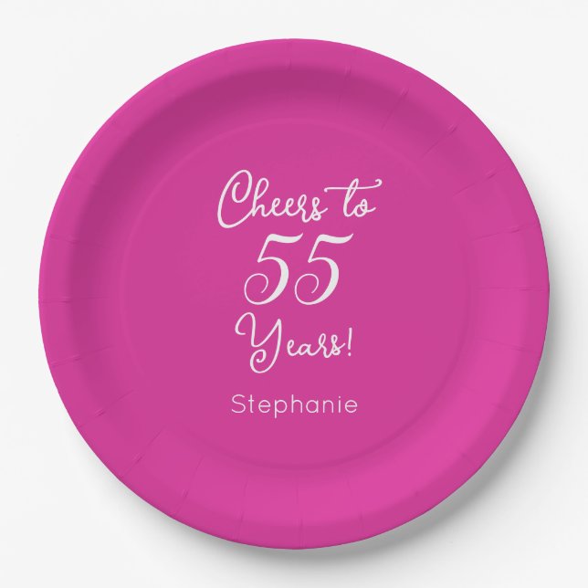 Assiettes En Carton Salutations à 55 Ans 55ème Anniversaire Rose (Devant)