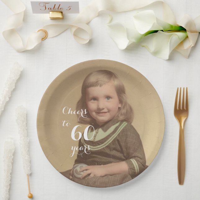 Assiettes En Carton Salutations à 60 ans ! Photo (Mariage)