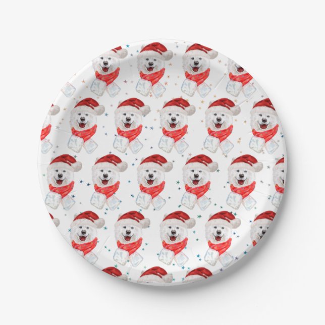 Assiettes En Carton Samoyed Chien race Étoiles de Noël (Devant)