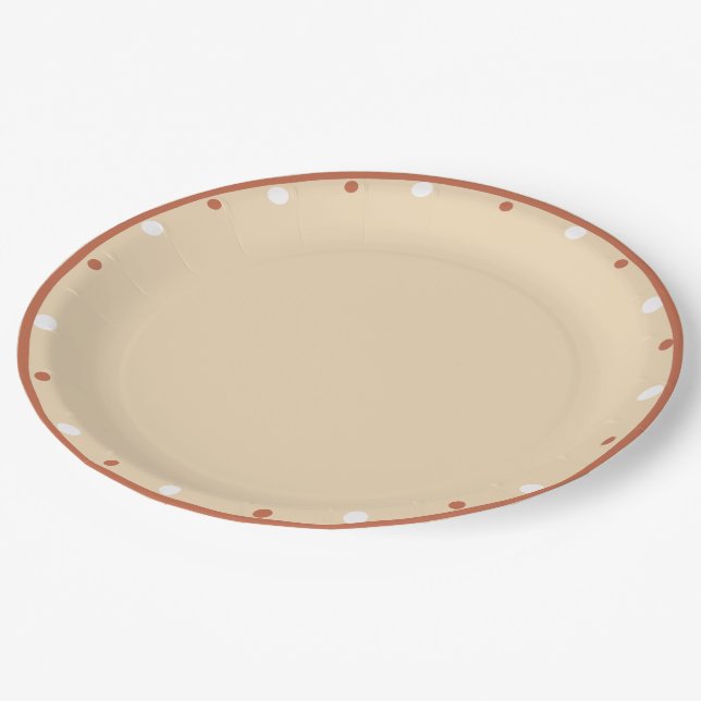 Assiettes En Carton Sand Terra Cotta White Polka Dots (Angle)