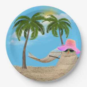 Assiettes En Carton Sandman Tropical Avec Plaque De Papier Hammock