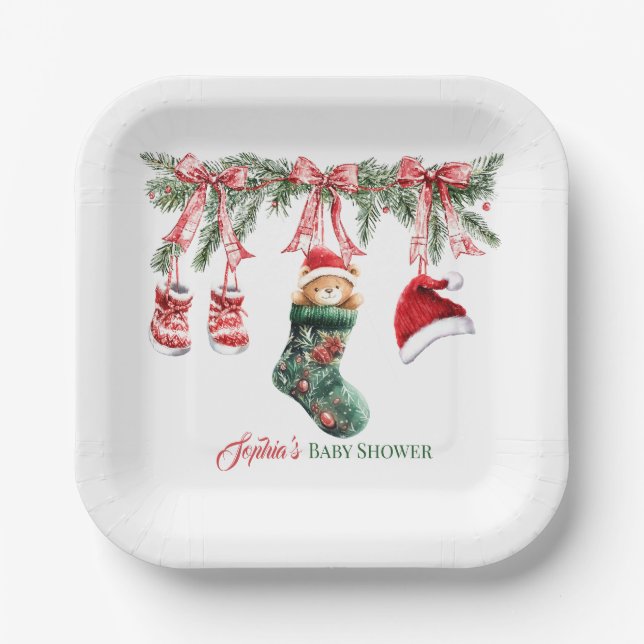 Assiettes En Carton Santa Baby Christmas Baby Shower (Recto)