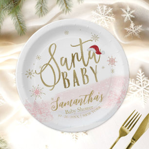 Assiettes En Carton Santa Baby Fille Noël Baby Shower