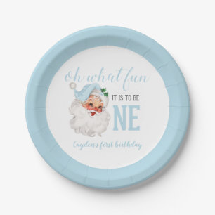 Assiettes En Carton Santa Bleu pour Premier Anniversaire de Noël