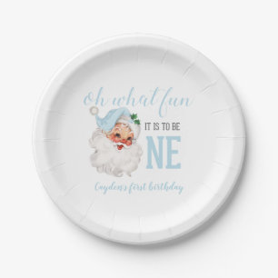 Assiettes En Carton Santa Bleu pour Premier Anniversaire de Noël