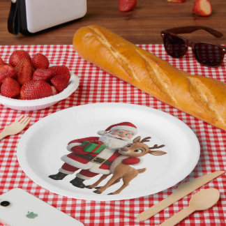 Assiettes En Carton Santa Claus and Rudolph Cartoon