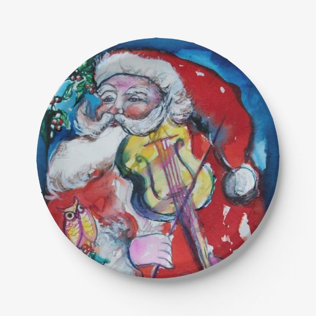 Assiettes En Carton SANTA CLAUS JOUER VIOLIN Noël (Devant)