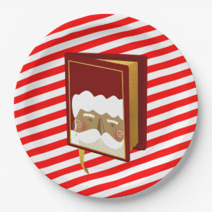 Assiettes En Carton Santa Claus Noël Carol Livre rouge rayé