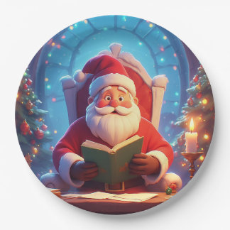 Assiettes En Carton Santa Claus Reading a Book by Candlelight