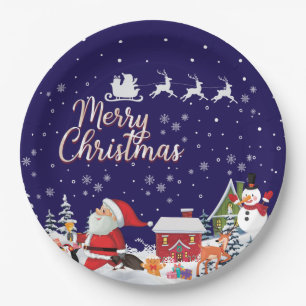 Assiettes En Carton Santa Claus, Snowman Merry Christmas Holiday