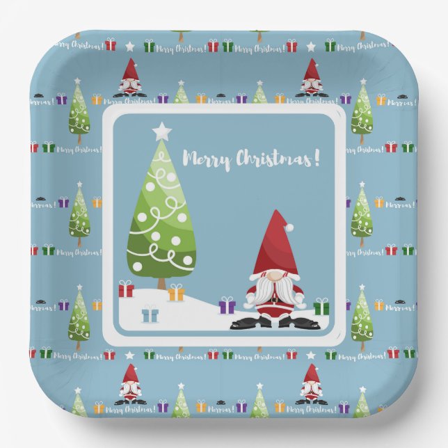 Assiettes En Carton Santa Gnome For Christmas Paper Plate (Recto)