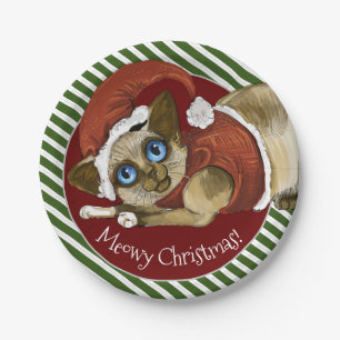 Assiettes En Carton Santa Hat&Coat Christmas Kitty