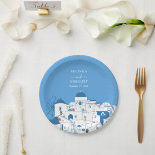 Assiettes En Carton Santorin Destination Mariage de l'île grecque