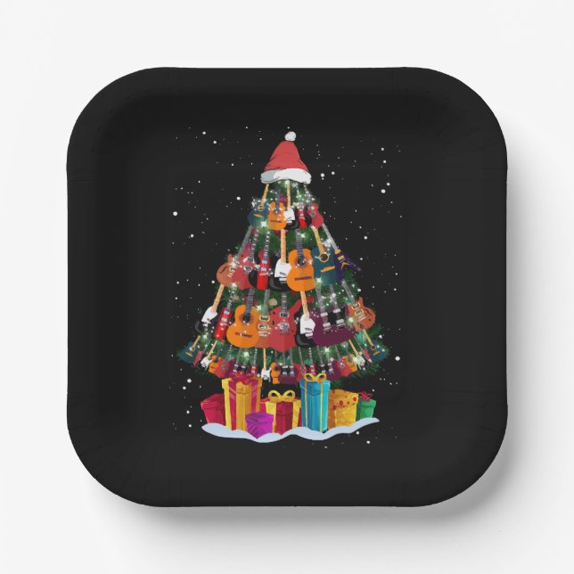 Assiettes En Carton Sapin de Noël drôle en guitare  (Recto)