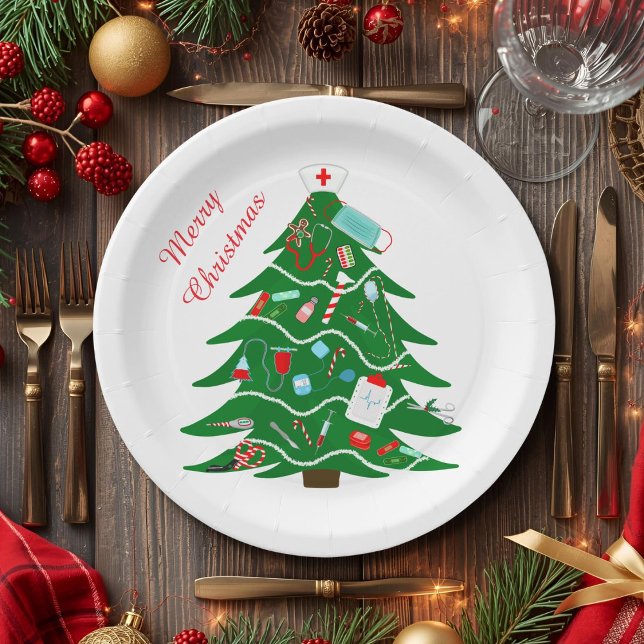 Assiettes En Carton Sapin de Noël infirmière (Créateur téléchargé)