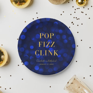 Assiettes En Carton Sapphire Blue Faux Gold Pop Fizz Clink
