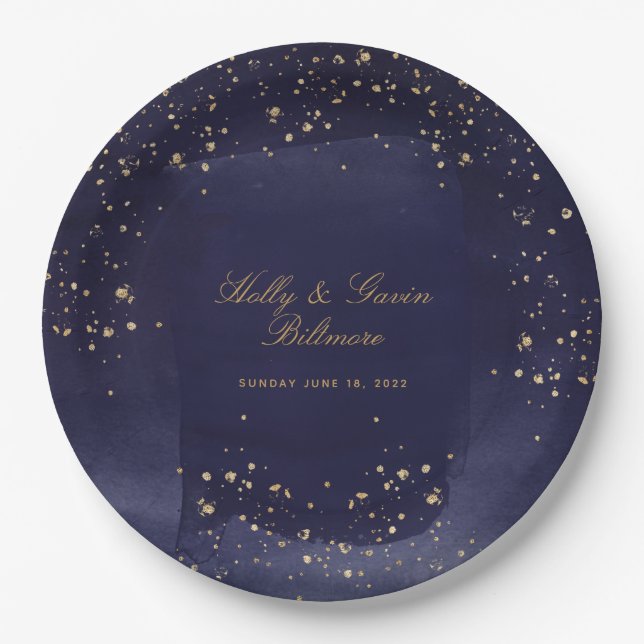 Assiettes En Carton Sapphire & Gold Mariage 9 pouces Dîner (Devant)