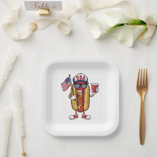 Assiettes En Carton Saucisse du 4 juillet drôle patriotique drapeau US