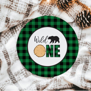 Assiettes En Carton Saule un Ours vert Buffle Plaid premier anniversai