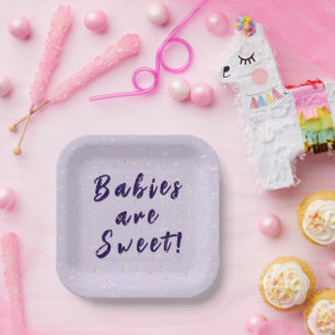Assiettes En Carton Saupoudrer bébé hiver Flurie de neige pourpre