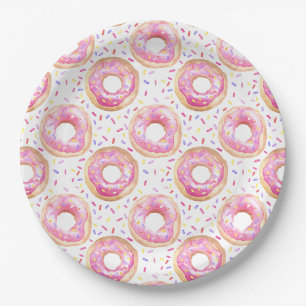Assiettes En Carton Saupoudrer de beignes roses 1er anniversaire