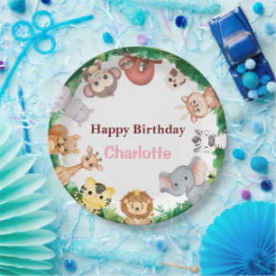 Assiettes En Carton Sauvage Mignon Animaux fête d'anniversaire zoo