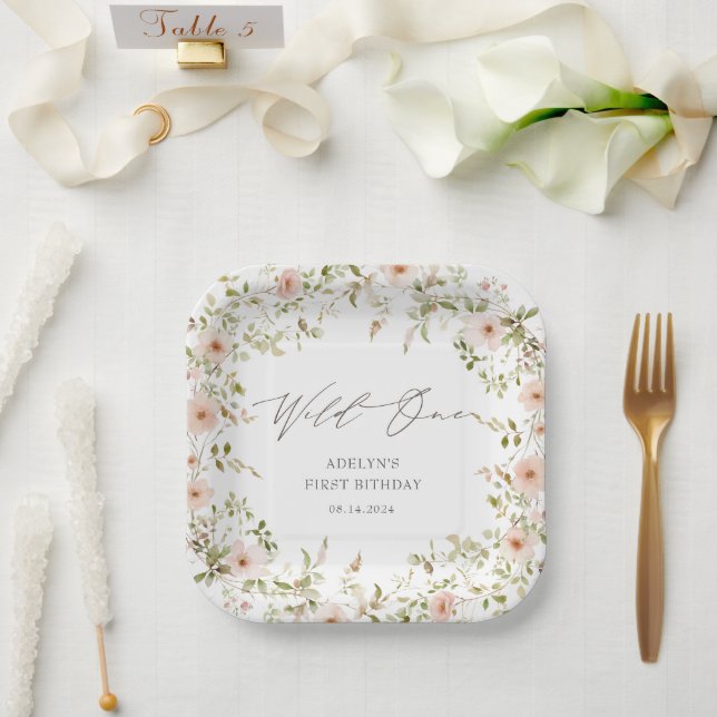 Assiettes En Carton Sauvage Rose Enfants Premier Anniversaire Plaque e (Mariage)