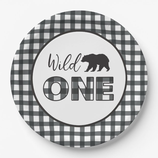 Assiettes En Carton Sauvage Un Ours Buffalo Carreaux Premier Anniversa (Devant)