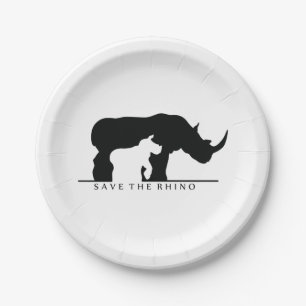 Assiettes En Carton Sauvez le rhinocéros