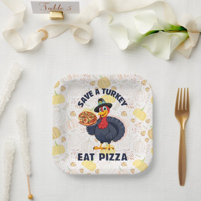 Assiettes En Carton Save A Turkey Eat Pizza Funny Happy Thanksgiving (Mariage)