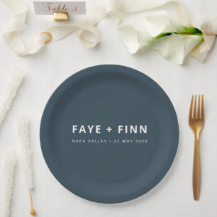 Assiettes En Carton Scandinave Fumée Bleu Minimaliste Dîner Mariage