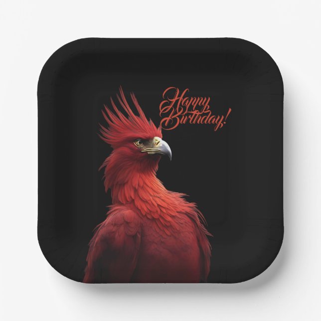Assiettes En Carton Scarlet Phoenix Est Fièrement Joyeux Anniversaire (Recto)