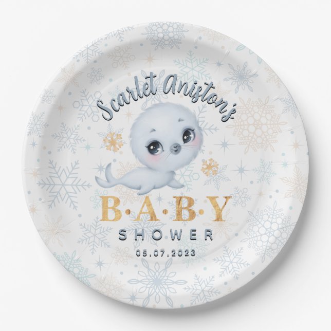 Assiettes En Carton Sceau polaire mou baby shower (Devant)
