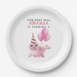 Assiettes En Carton Sceau rose 1er anniversaire sous la mer